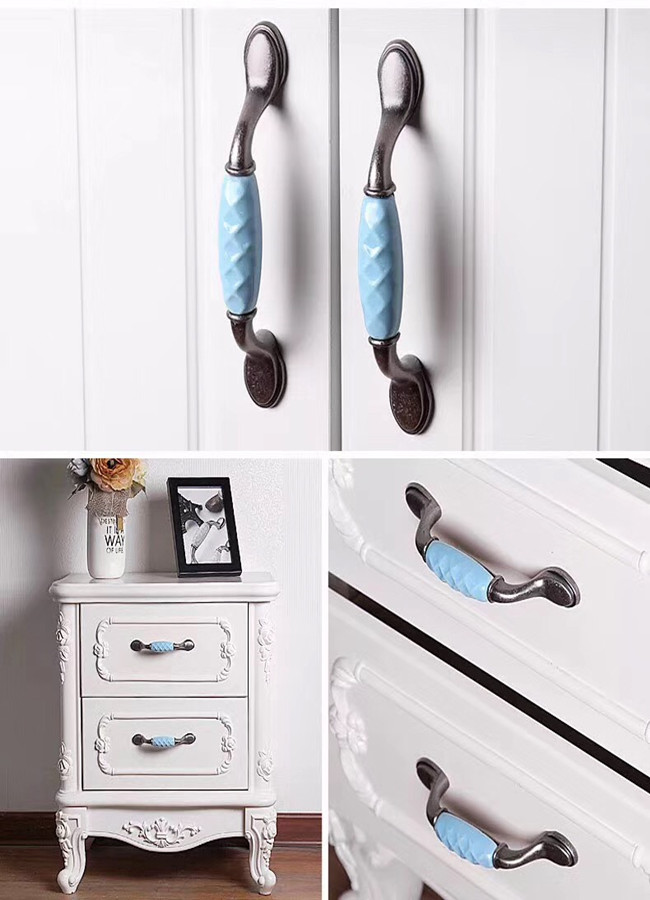 Blue Heart Ceramic Drawer Pulls Colorful Porcelain Furniture