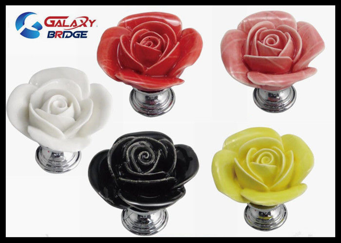 42mm Rose Flower Cabinet Knobs Ceramic Dresser Pulls Pink