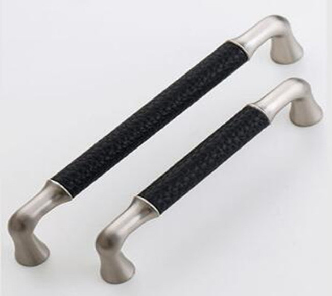 Gold Plated black Leather Drawer Pull Kitchen Handles Office