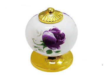 Diameter 33mm Round Ceramic Wardrobe Door Knobs Gold Plated Rose Pattern Porcelain Furniture Handles