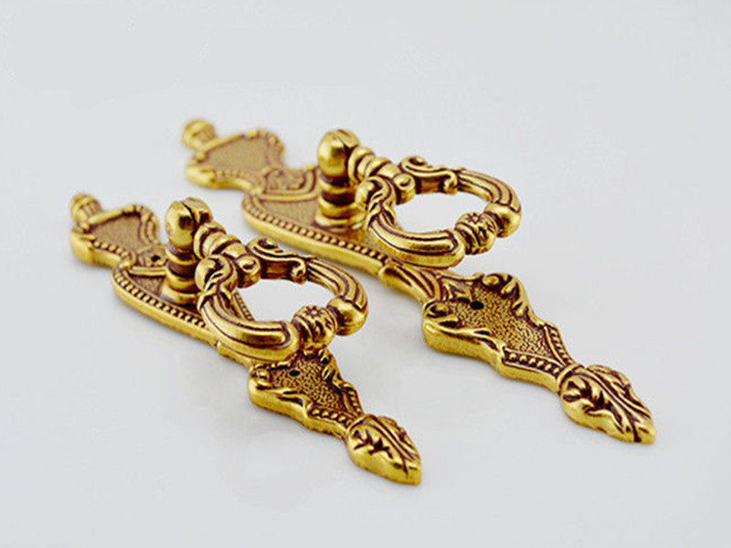 Gold Decorative Ring Pulls 85mm Length Zinc Alloy Door Handles Light Brass Royal