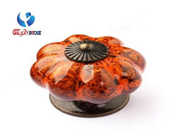 Colorful Pumpken Shape Ceramic Cupboard Door Knobs Porcelain Antique Bronze Crack Marble Pattern Knobs