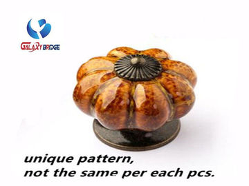 Colorful Pumpken Shape Ceramic Cupboard Door Knobs Porcelain Antique Bronze Crack Marble Pattern Knobs