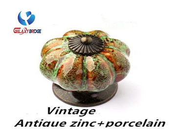 Colorful Pumpken Shape Ceramic Cupboard Door Knobs Porcelain Antique Bronze Crack Marble Pattern Knobs