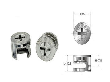 Cabinet Furniture Fittings Hardware , 15mm Eccentric Wheel Zinc Minifix Furniture Cam Lock