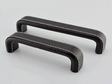 Square Arched Black Leather Furniture Handles Aluminum Cover Leather Pulls Elegant Dresser Knobs